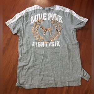 Light Grey Love PINK T-Shirt with Gold Sequins